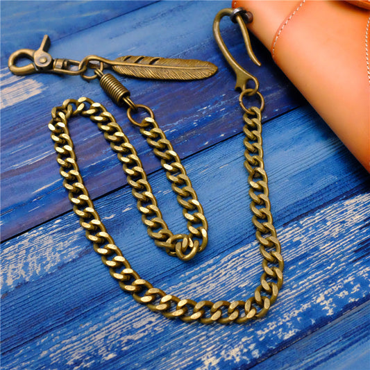 Punk Vintage Antique Copper Pant Chain Waist Key Chain Metal Feather Wallet Chain